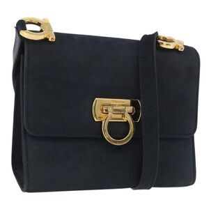 Salvatore Ferragamo Gancini Flap Suede Navy Suede Shoulder Bag Bag